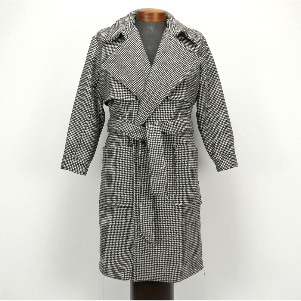 Abercrombie & Fitch Houndstooth Wool Blend Belted Trench Coat Medium Petite NEW